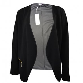 Jakke Med Lderkant Sort