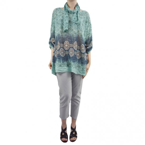 Let Bomuldsbluse Turkis Grn