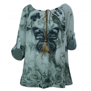 Bluse Med Sommerfugl Og Snre