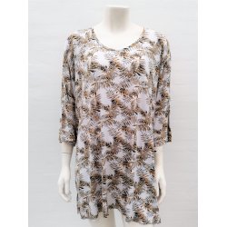 Lang T-shirt med gyldent blad mnster - Plus size