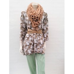 Lang T-shirt med gyldent blad mnster - Plus size