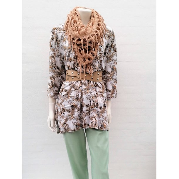 Lang T-shirt med gyldent blad mnster - Plus size