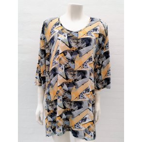 Lang T-shirt med bl/gult mnster - Plus size