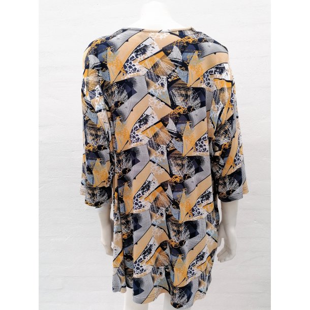 Lang T-shirt med bl/gult mnster - Plus size