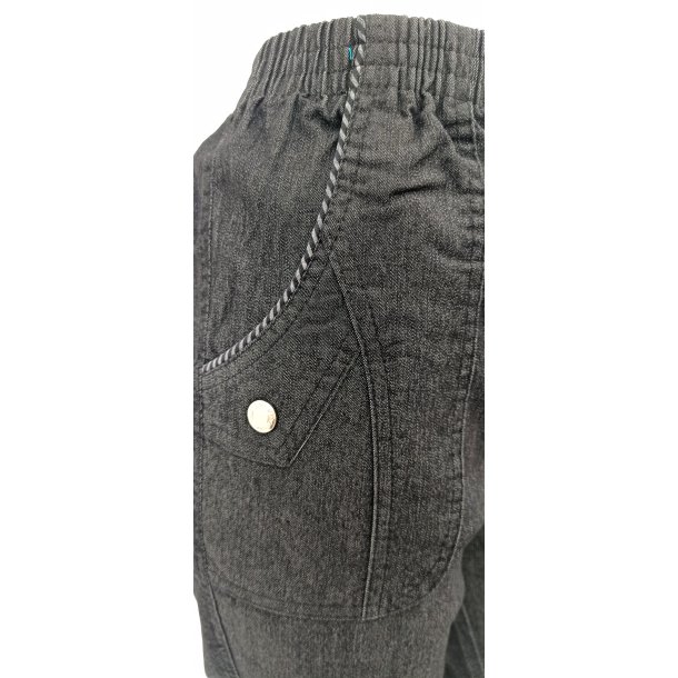 Bomuldsbuks med stribe ved lommen - sort