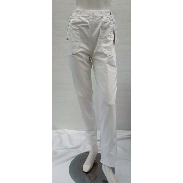 Bomuldsbuks med stribe ved lommen - Hvid