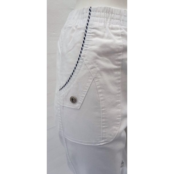 Bomuldsbuks med stribe ved lommen - Hvid
