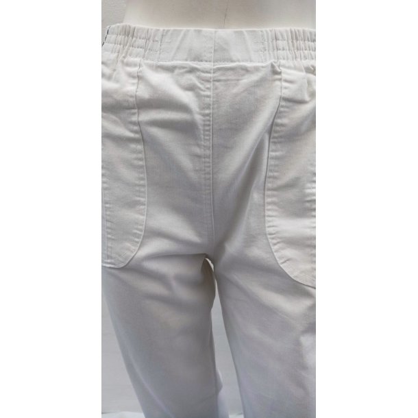 Bomuldsbuks med stribe ved lommen - Hvid