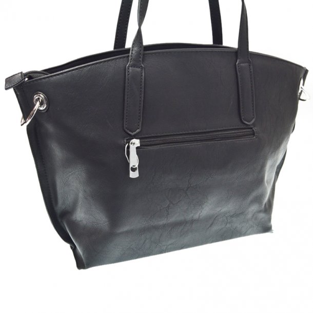 Stor sort taske med chrom detaljer