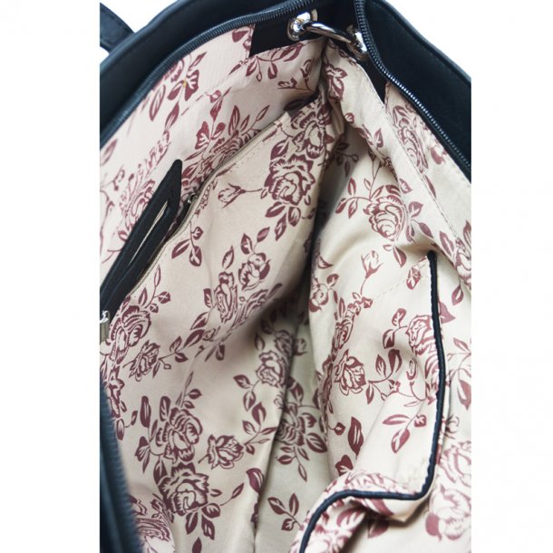 Stor sort taske med chrom detaljer