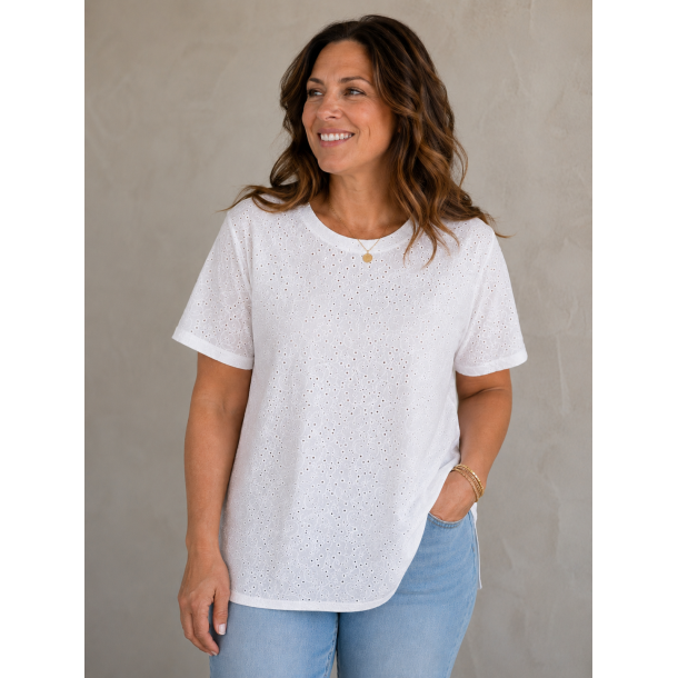T-shirt med Broderi Angaise